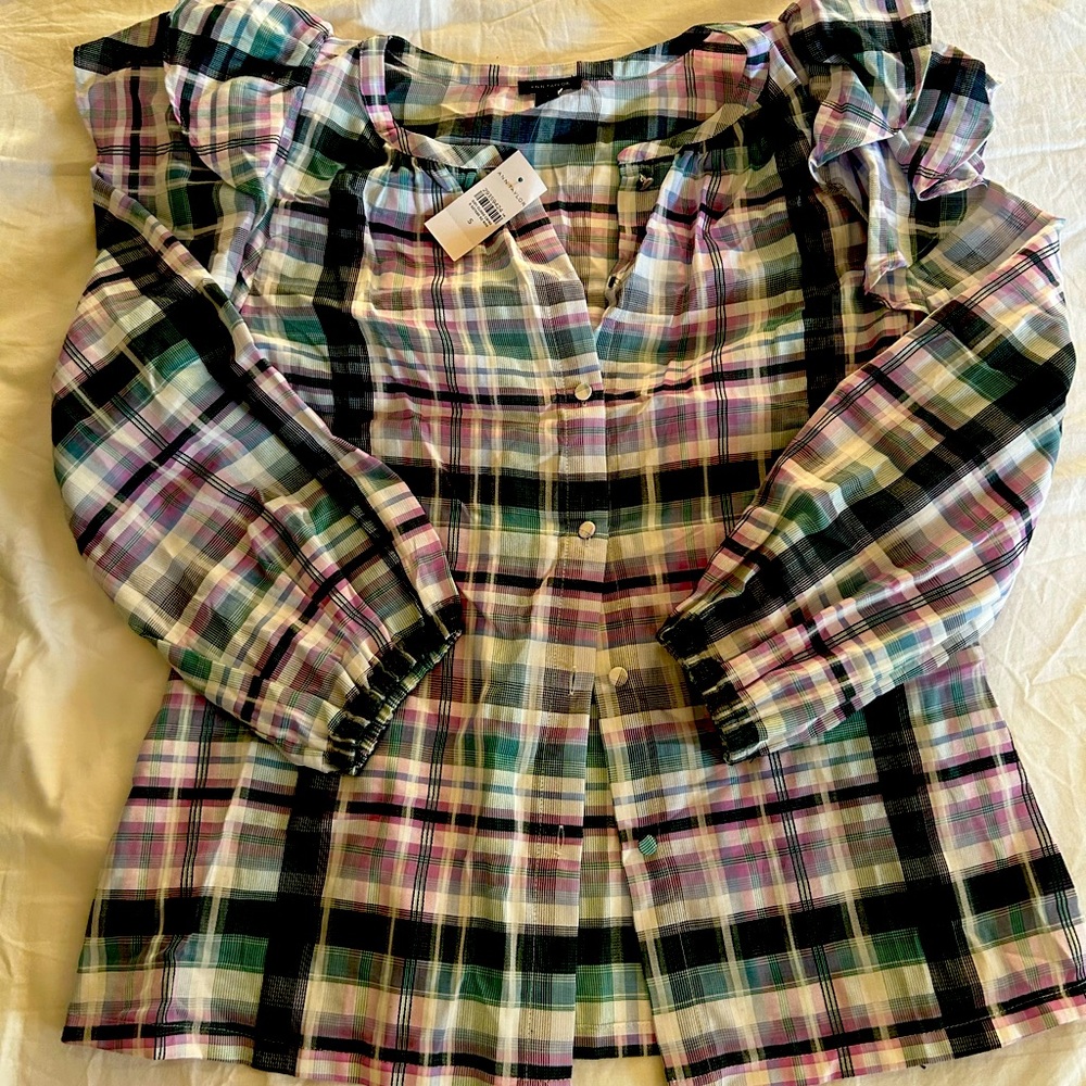 Gingham Blouse Ann Taylor. Size Small